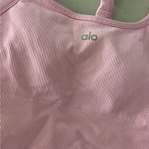 SWEET PINK Alo Ribbed Pink Sports Tank with Logo & Leggings